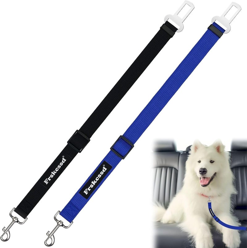 Frskcssd 2 PCS Dog Seat Belt for Car Adjustable Dog Car Harness Heavy Duty Nylon Dogs Safety Seat Belt (Black+Blue) - Image 1